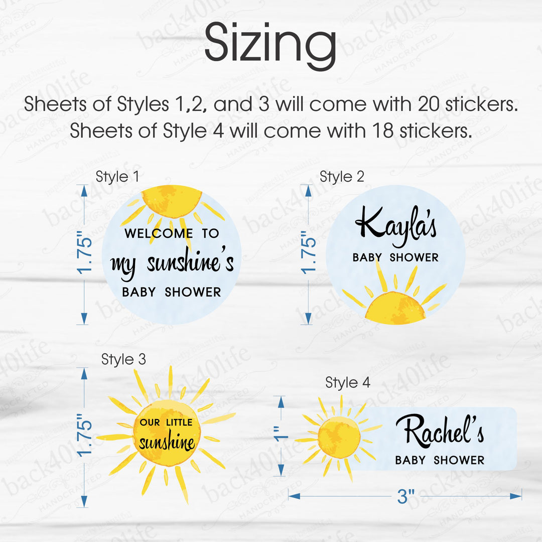 Baby Shower Favor DTF Sticker Labels Customizable - Little Sunshine - Back40Life (K-082e)