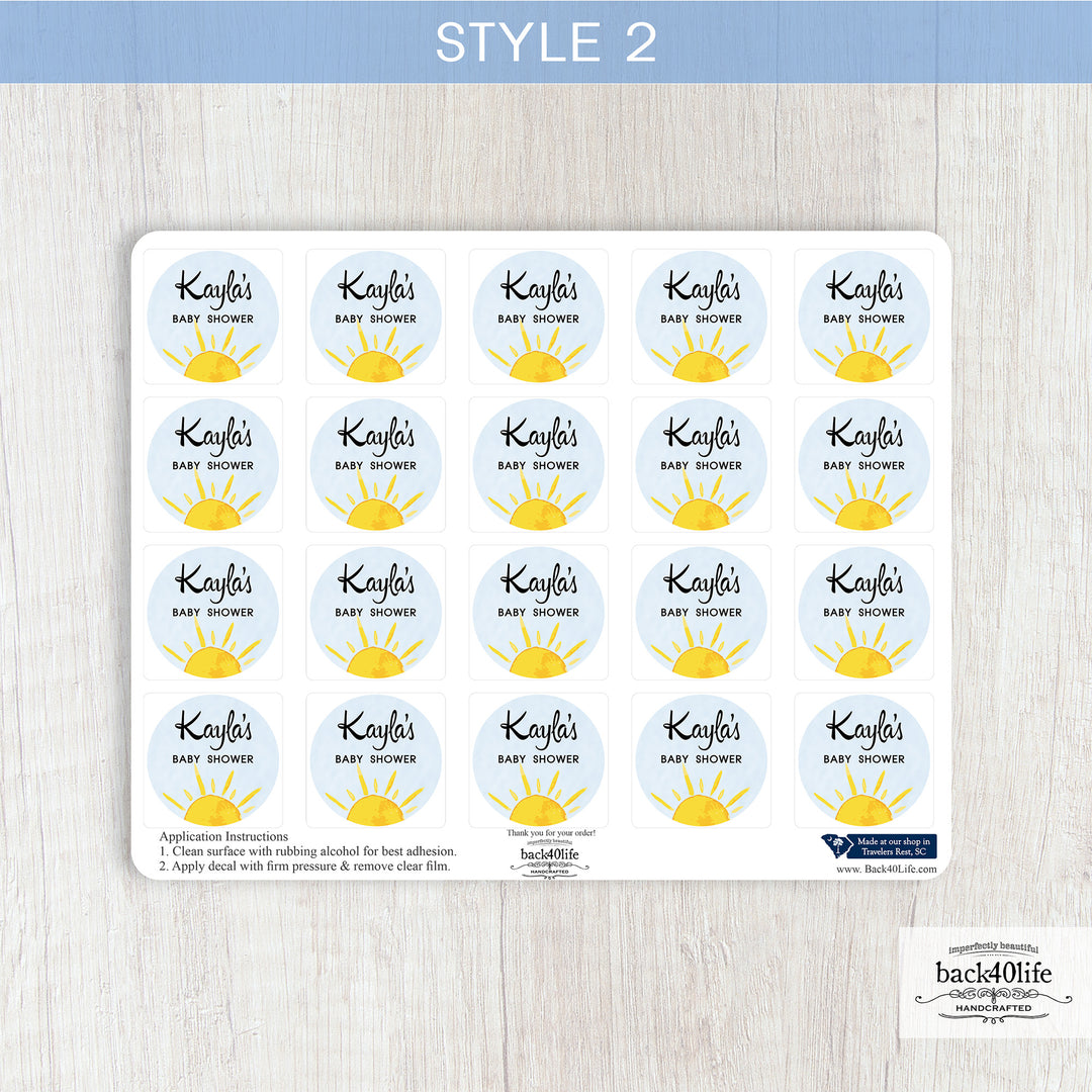 Baby Shower Favor DTF Sticker Labels Customizable - Little Sunshine - Back40Life (K-082e)