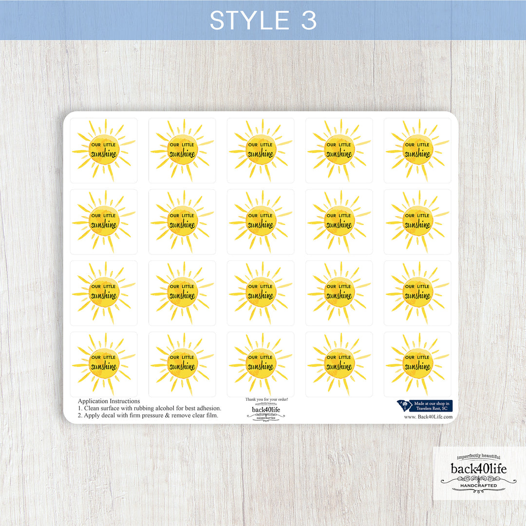 Baby Shower Favor DTF Sticker Labels Customizable - Little Sunshine - Back40Life (K-082e)