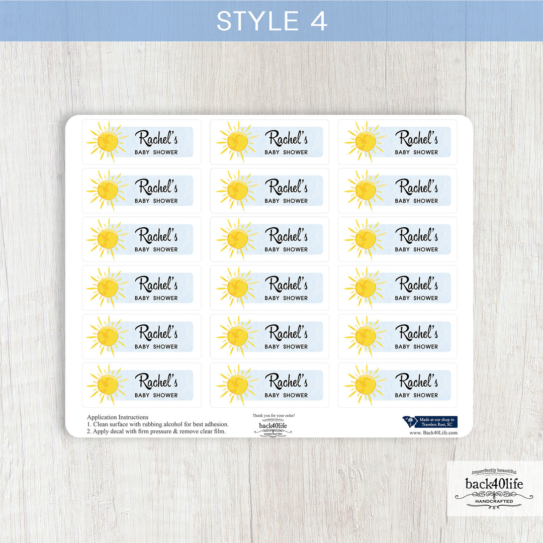 Baby Shower Favor DTF Sticker Labels Customizable - Little Sunshine - Back40Life (K-082e)