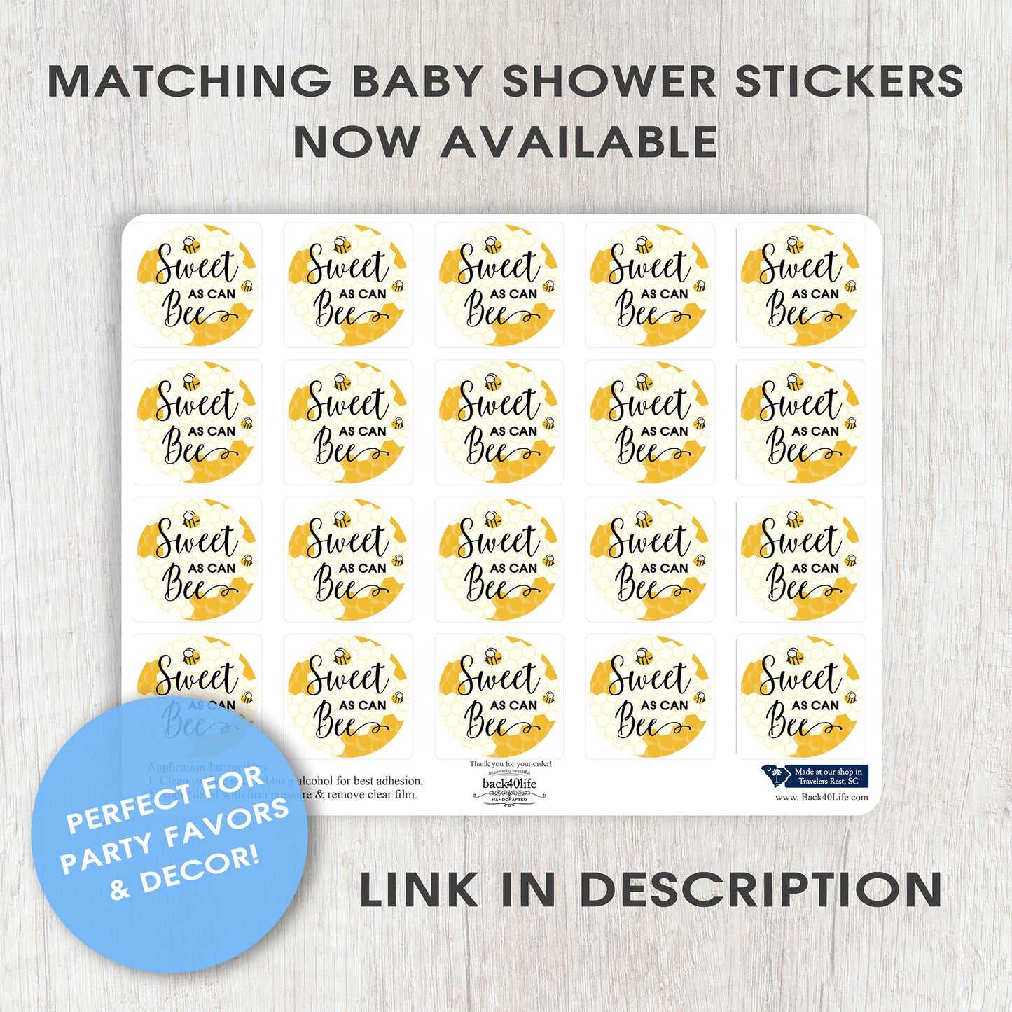 Baby Shower Sign - Sweet As Can Bee - Welcome Directional Parking Event (K-091a) - Back40Life