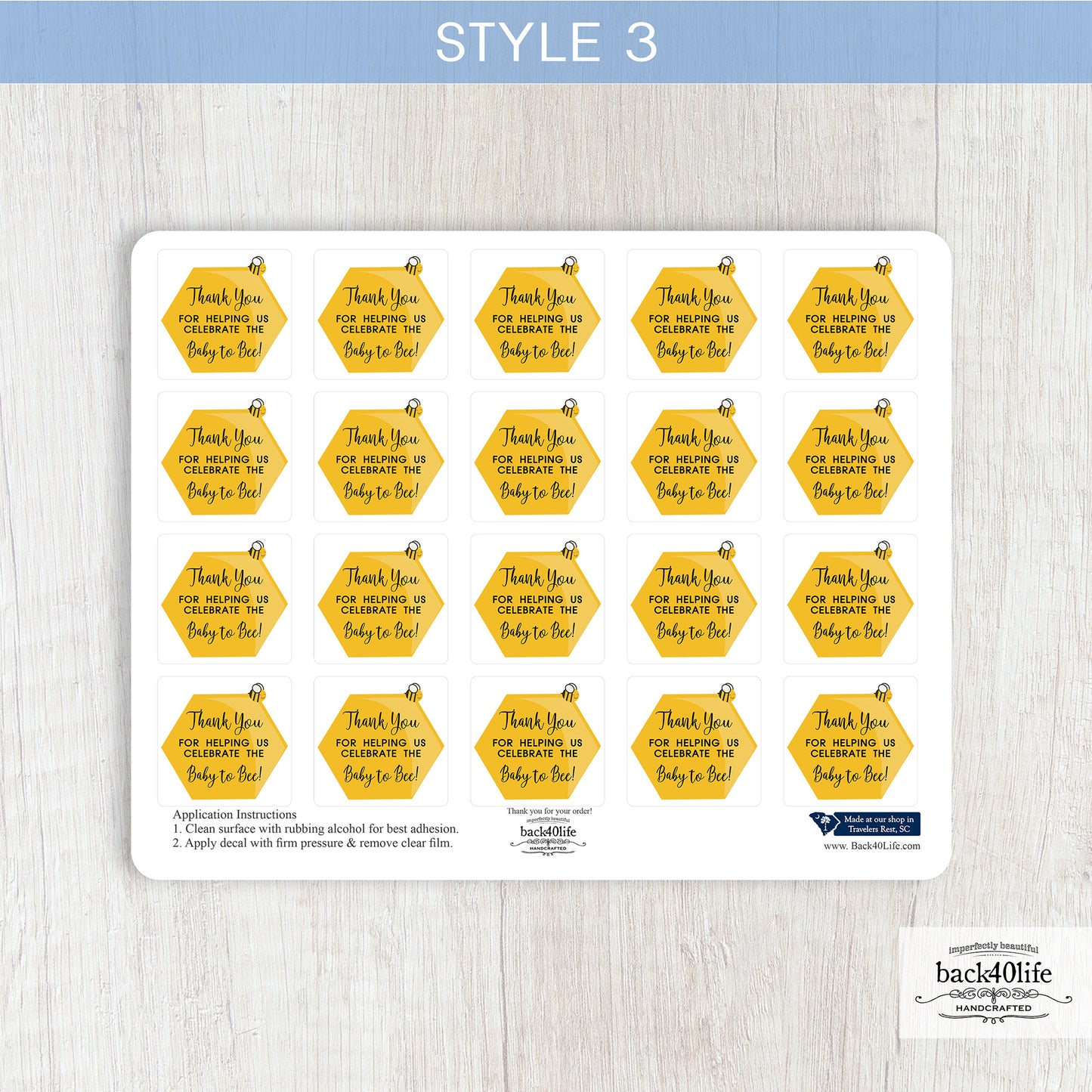Baby Shower Favor DTF Sticker Labels Customizable - Sweet as can Bee - Back40Life (K-082c)