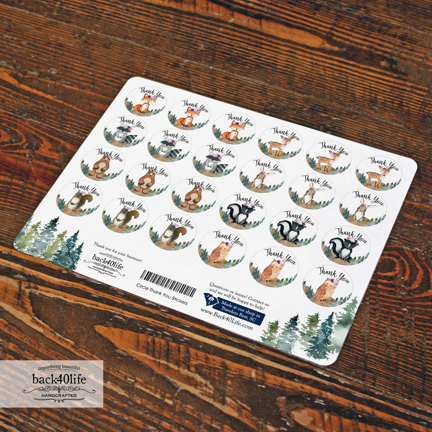 Forest Critter with Tiaras Circle Thank You Stickers - Set of 96 Circle Sticker Cutout Shapes - (PC-001C-6)