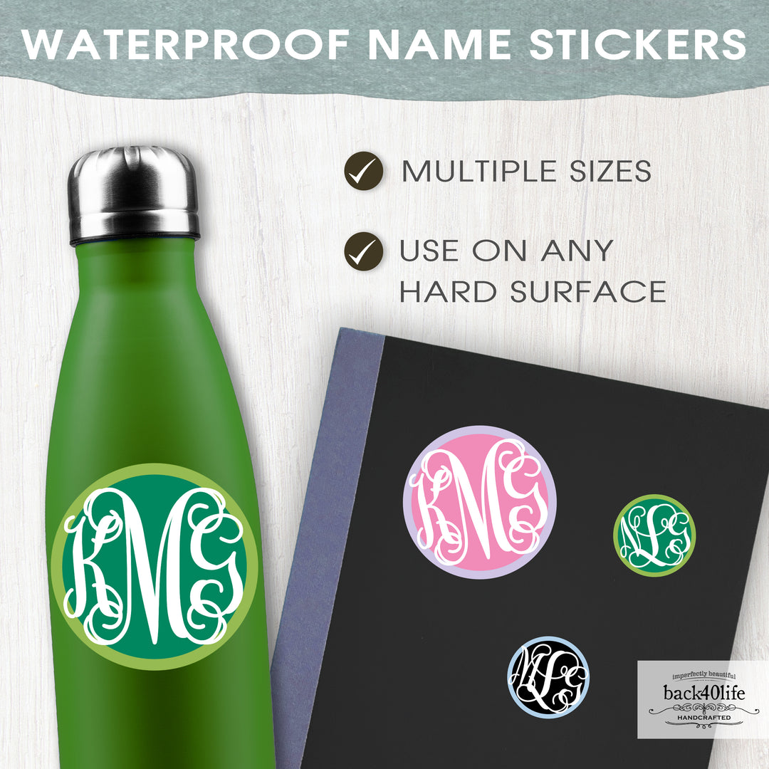 Name Initial Vines Monogram DTF Sticker Labels Multiple Sizes - Back40Life (K-081w)