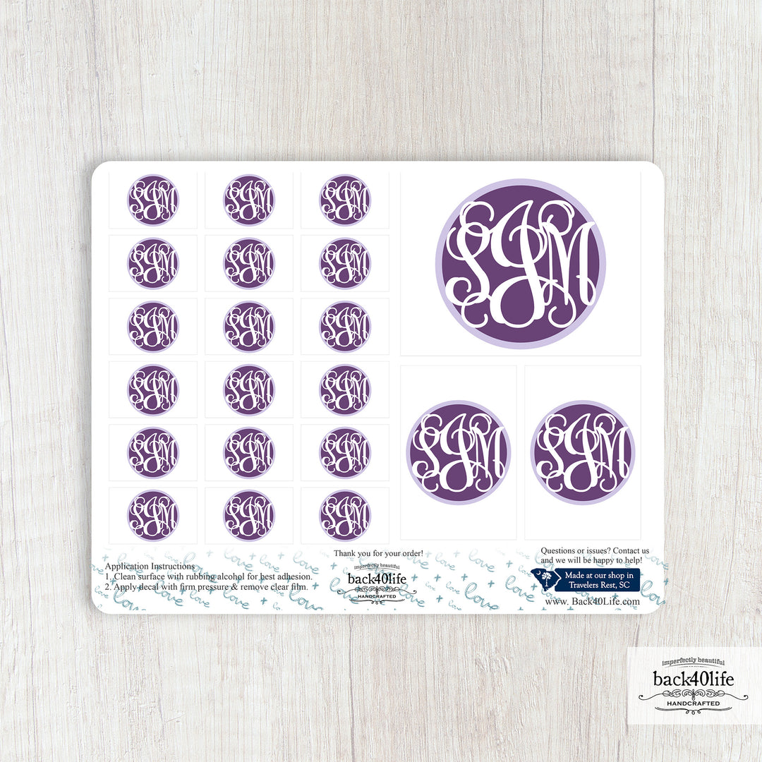 Name Initial Vines Monogram DTF Sticker Labels Multiple Sizes - Back40Life (K-081w)