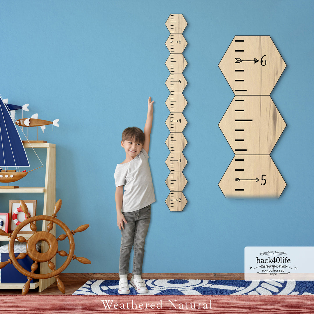 Personalized Wooden Kids Growth Chart - Height Ruler for Boys Girls Size Measuring Stick Family Name - Custom Ruler Gift Children GC-HEX-AA Hexagon