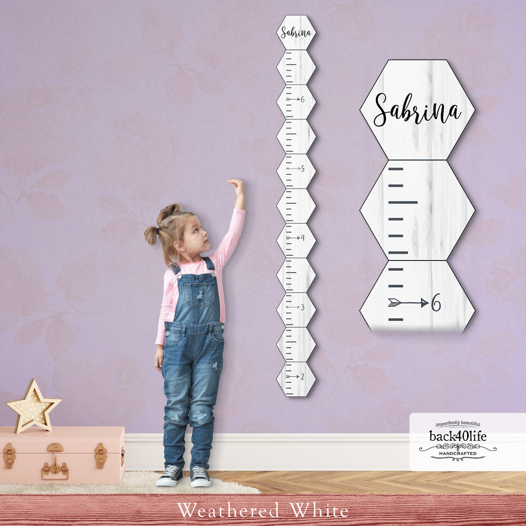 Personalized Wooden Kids Growth Chart - Height Ruler for Boys Girls Size Measuring Stick Family Name - Custom Ruler Gift Children GC-HEX-AA Hexagon