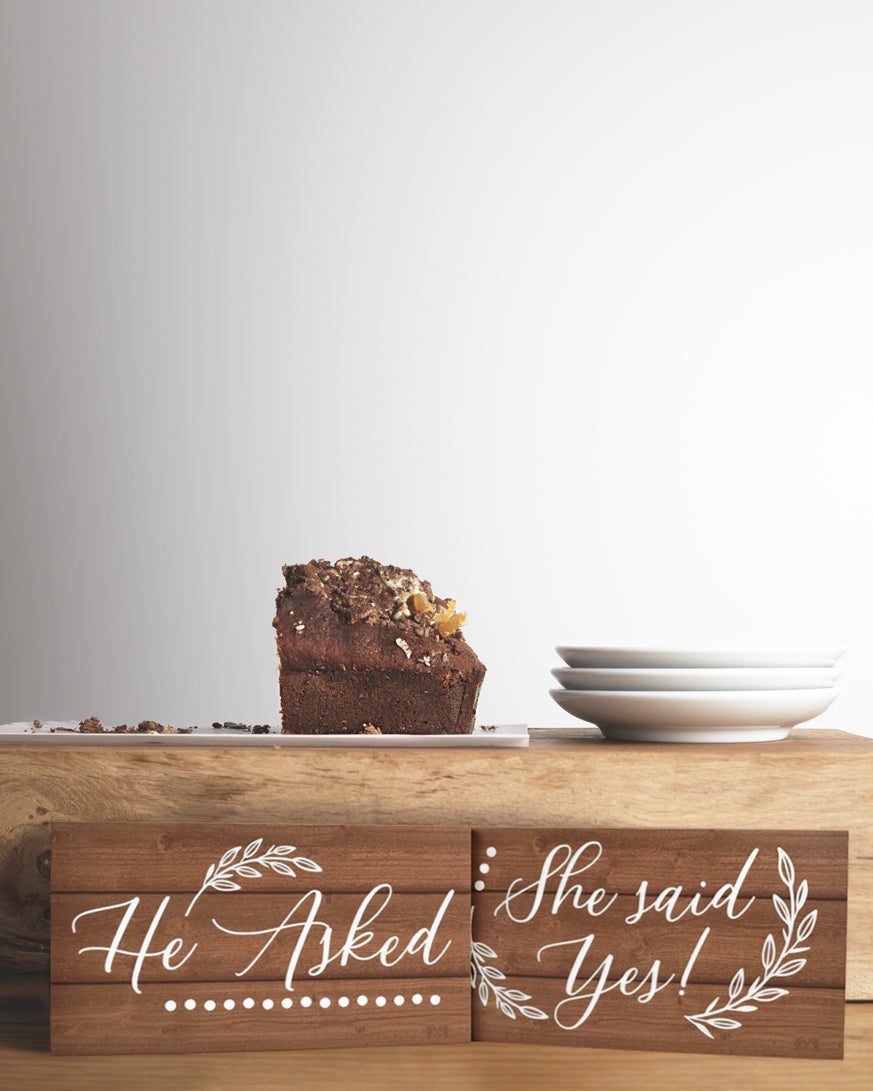 He Asked And She Said YES - Painted Wooden Wedding or Engagement Photo Props (W-023m)