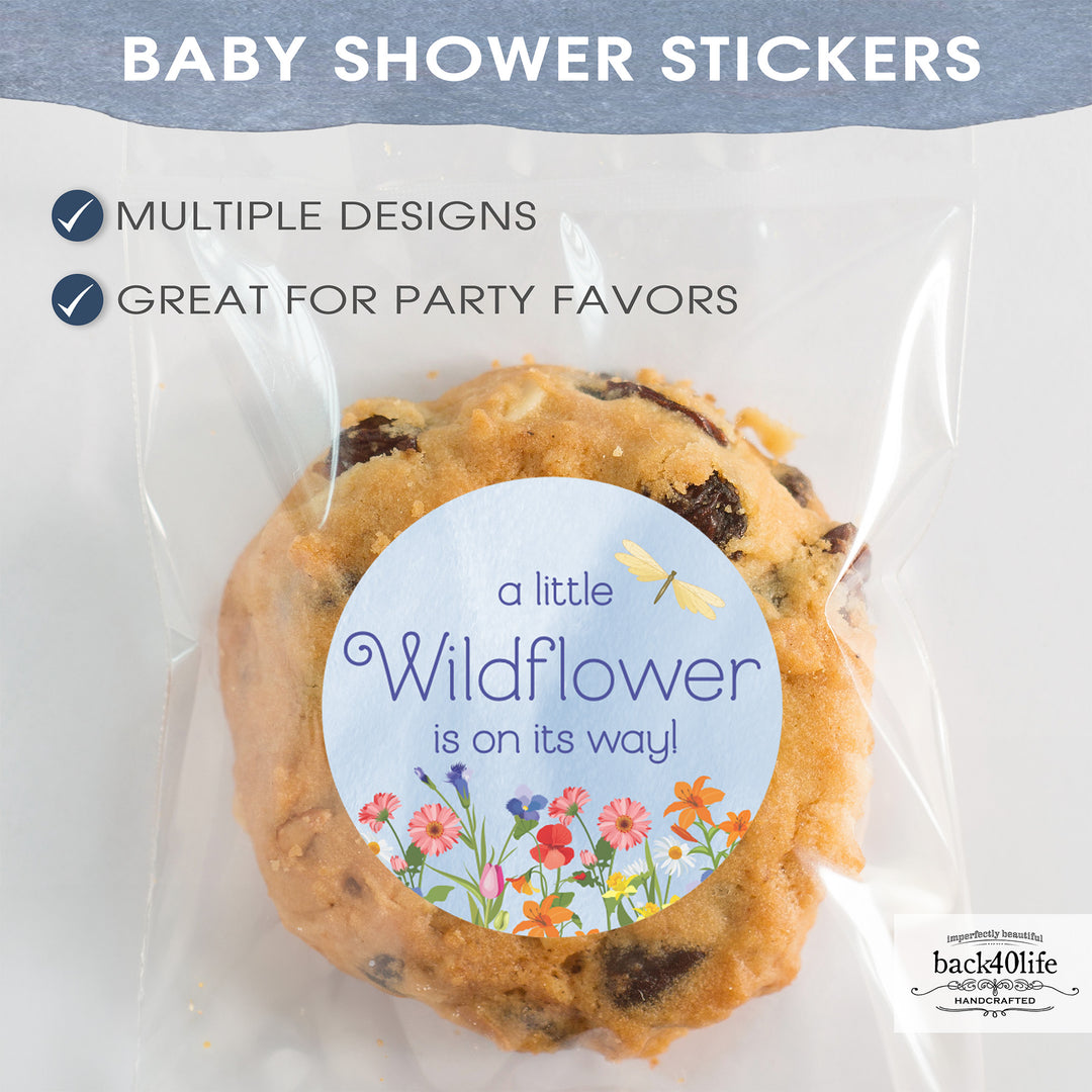 Baby Shower Favor DTF Sticker Labels Customizable - Wildflowers - Back40Life (K-082a)