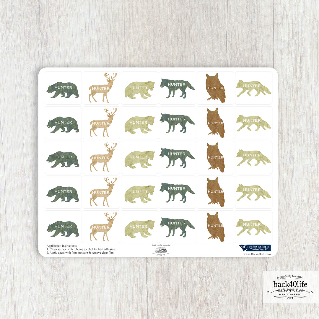 Name Personalized DTF Sticker Labels - Woodland Animal Critters - Back40Life (K-081r)