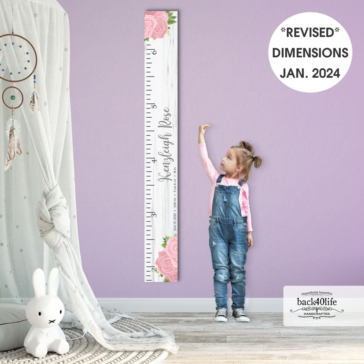 Personalized Wooden Kids Growth Chart - Height Ruler for Boys Girls Size Measuring Stick Family Name - Custom Ruler Gift Children GC-HAL Haley