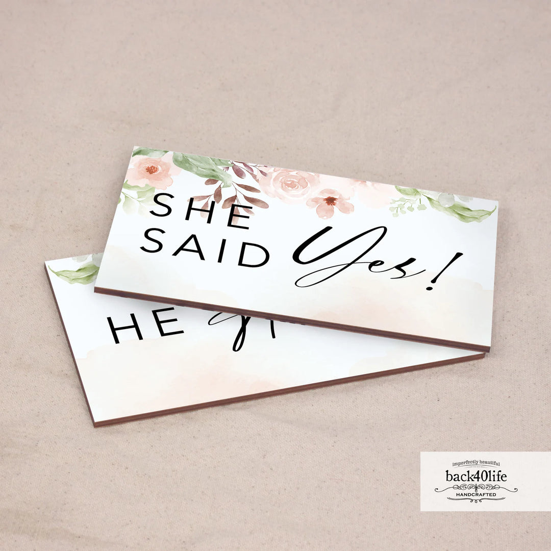 He Asked And She Said YES - Painted Wooden Wedding or Engagement Photo Props (W-023a)