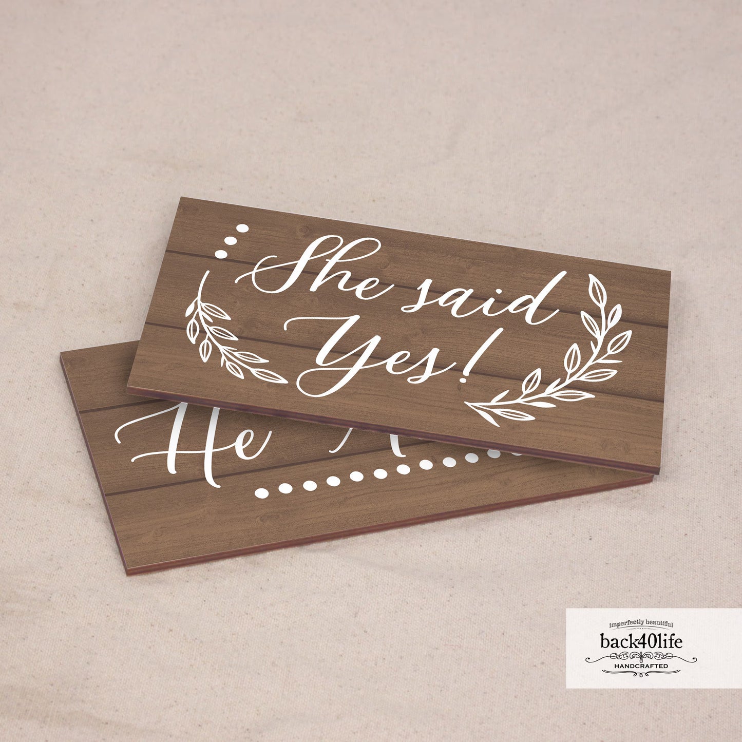 He Asked And She Said YES - Painted Wooden Wedding or Engagement Photo Props (W-023m)