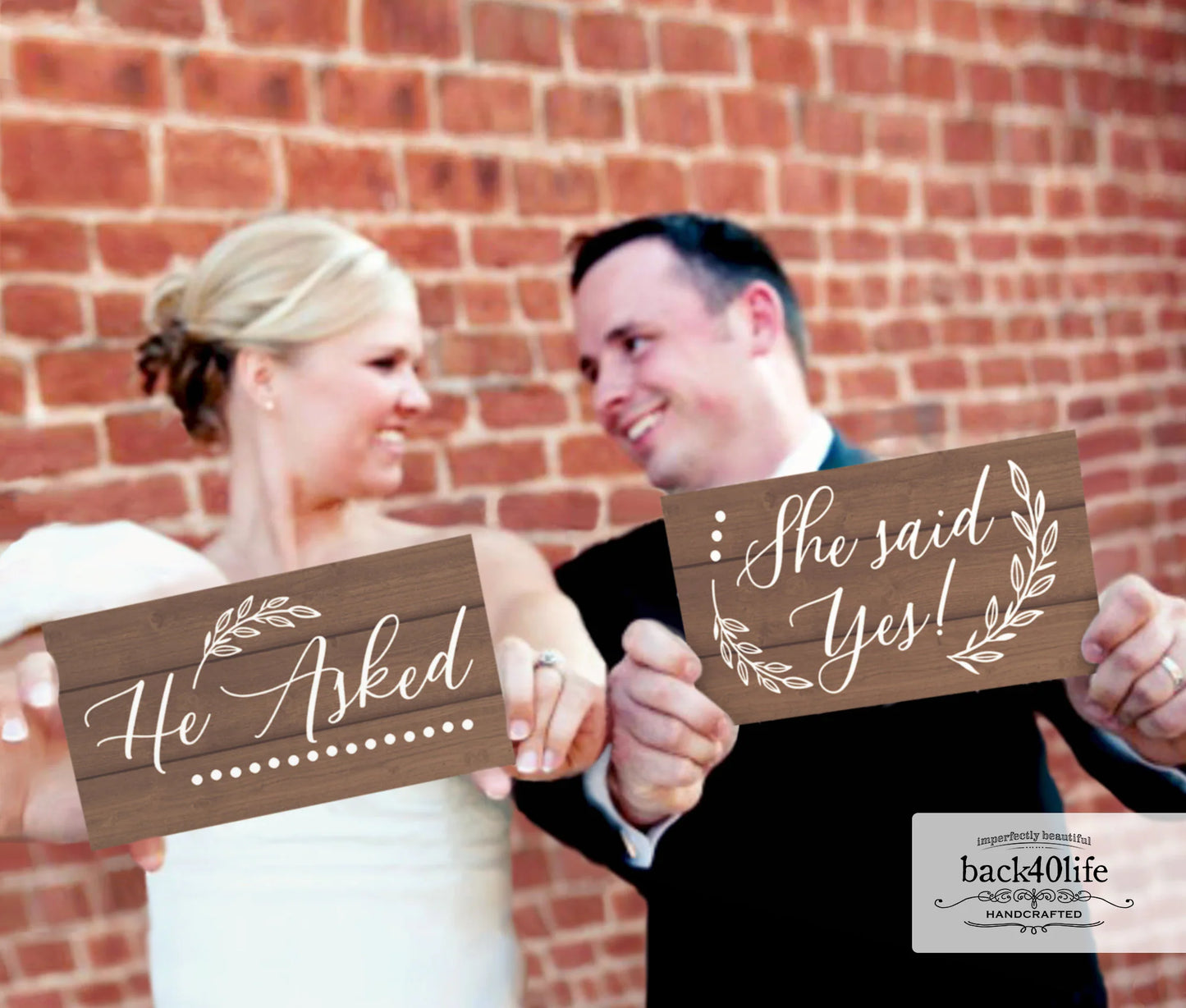 He Asked And She Said YES - Painted Wooden Wedding or Engagement Photo Props (W-023m)