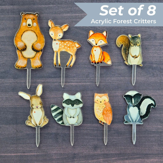 Forest Critters Cupcake Toppers | Painted Acrylic Cutout Shapes - Back40Life (PC-001D-CupcakeSet)