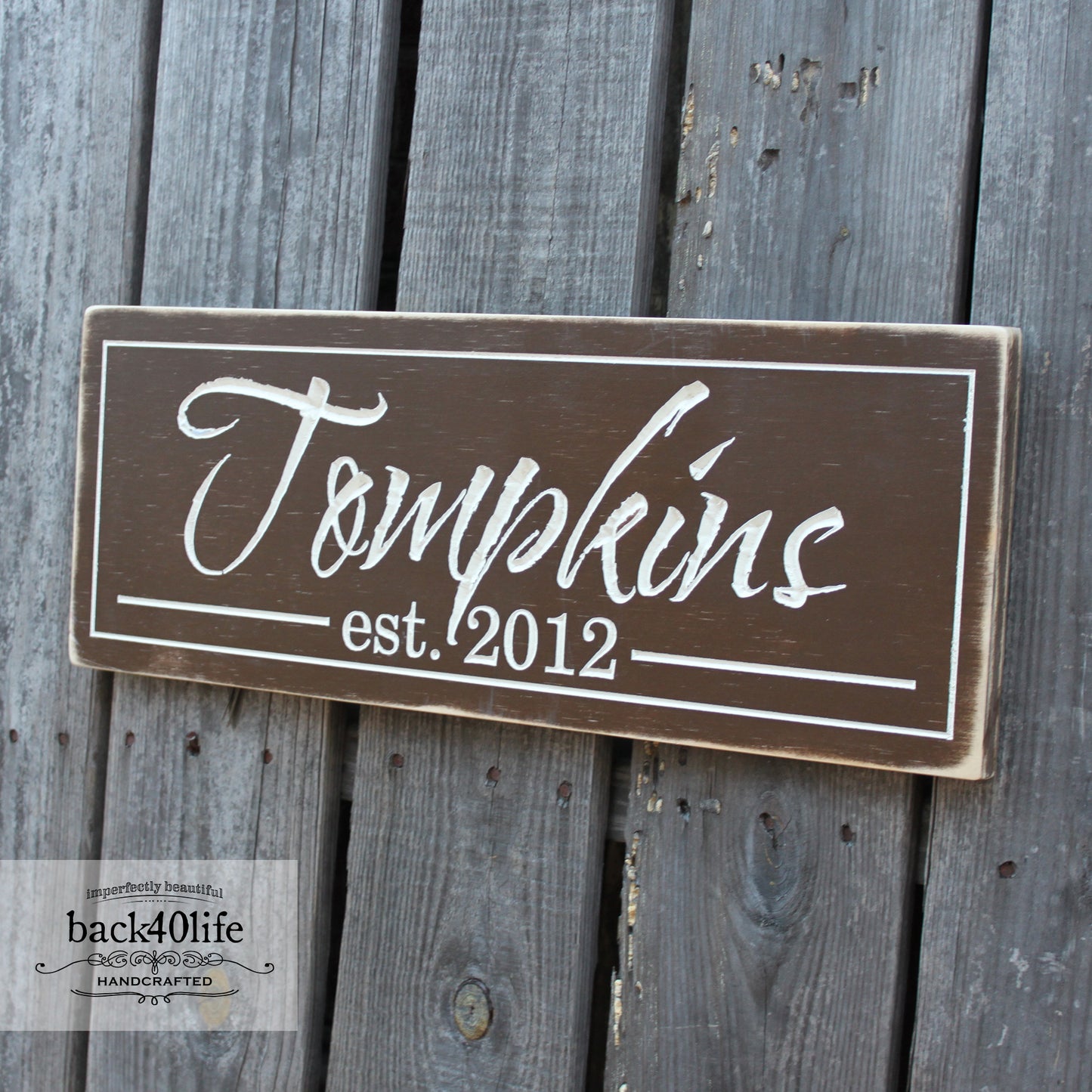 Family Name with Established Date Wood Sign - The Tompkins (S-033)