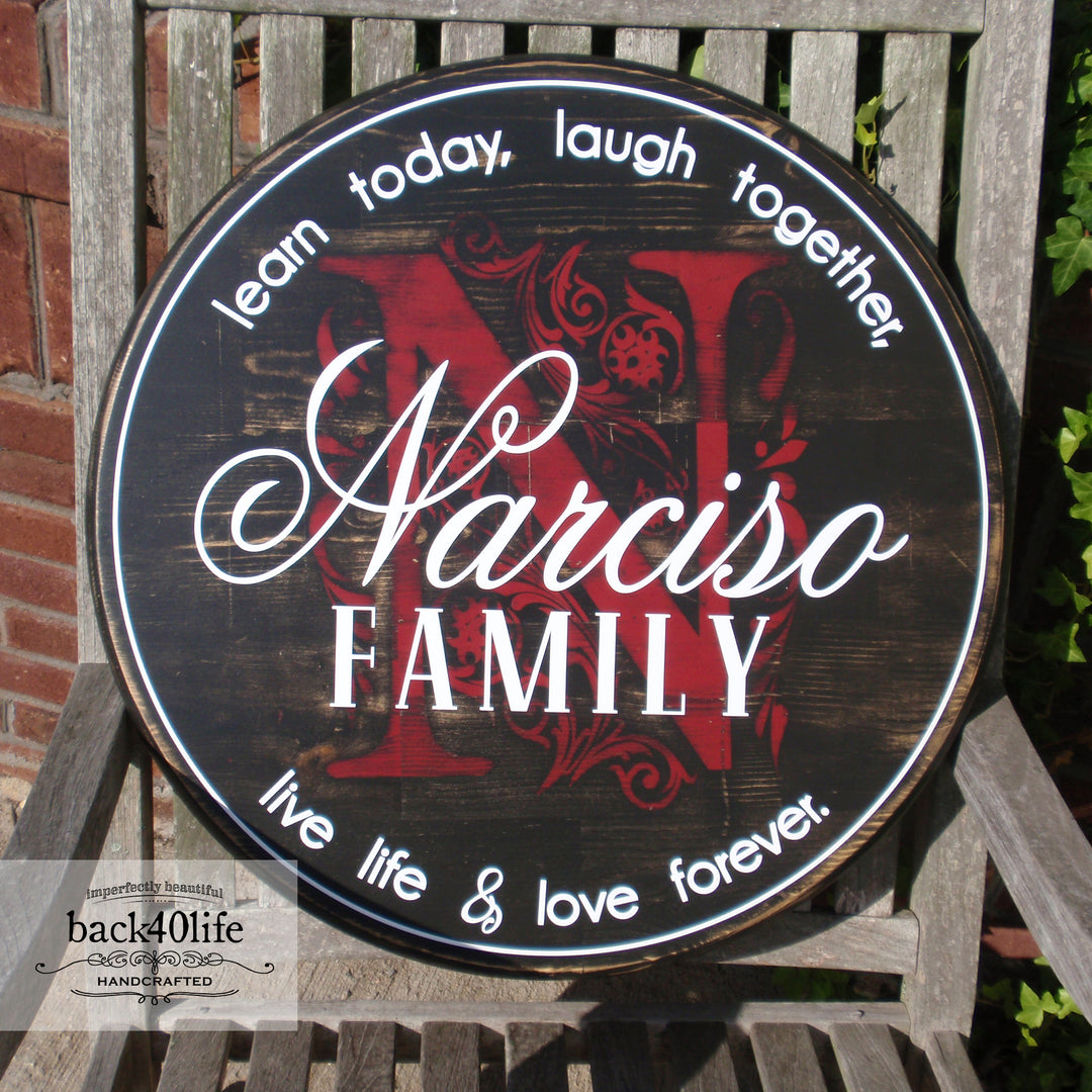 Embellished Monogram Initial Family Name Wood Sign (S-011)