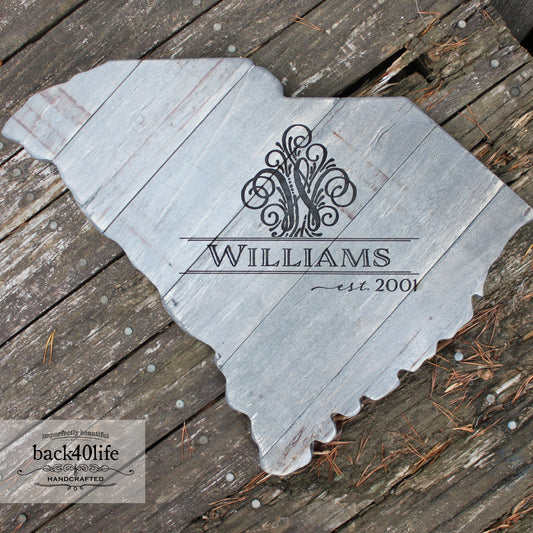 Pallet-Style State Cutout with Engraved Monogram (W-076)