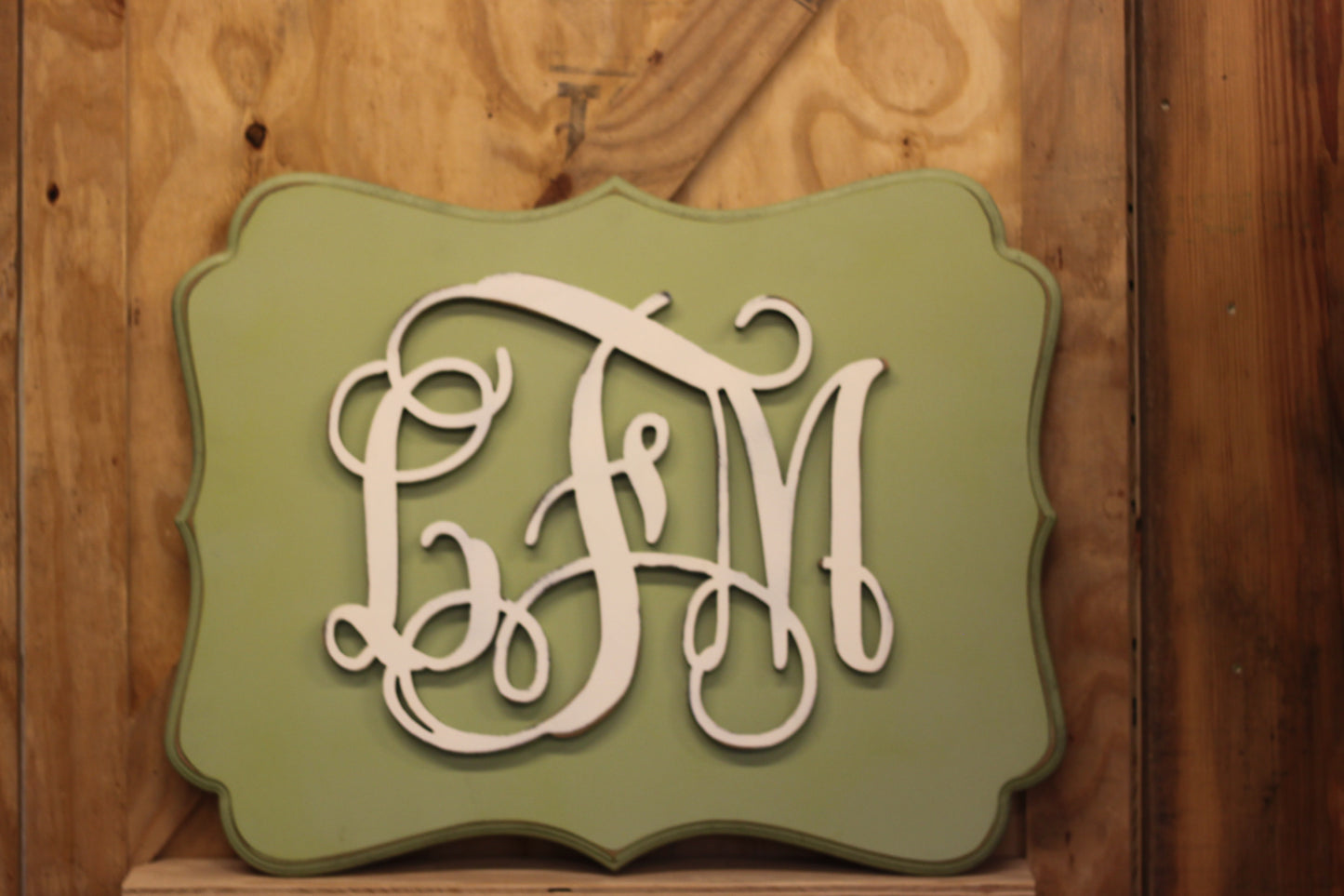 Stacked Vines Monogram Wooden Wedding Guestbook (W-046a)