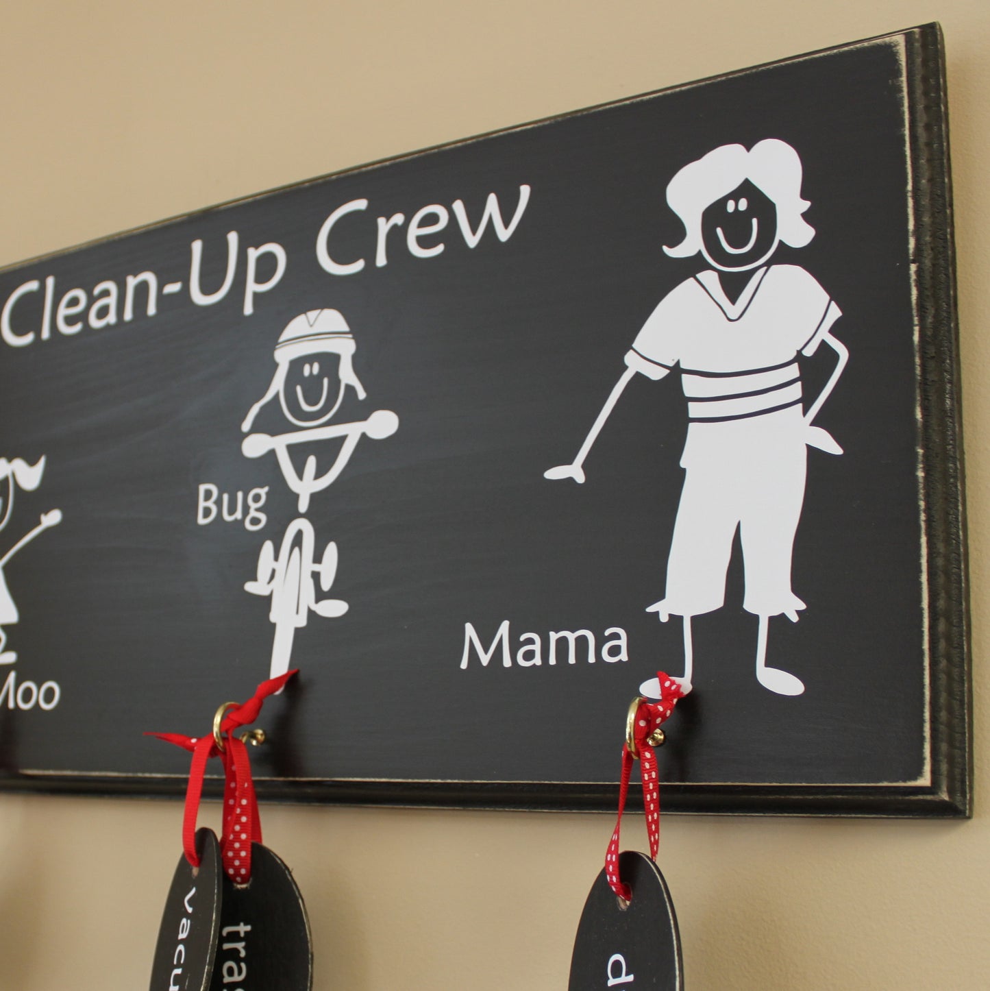 Family Chore Chart with Personalized Stick Figures - Painted Wood Sign (S-014a)