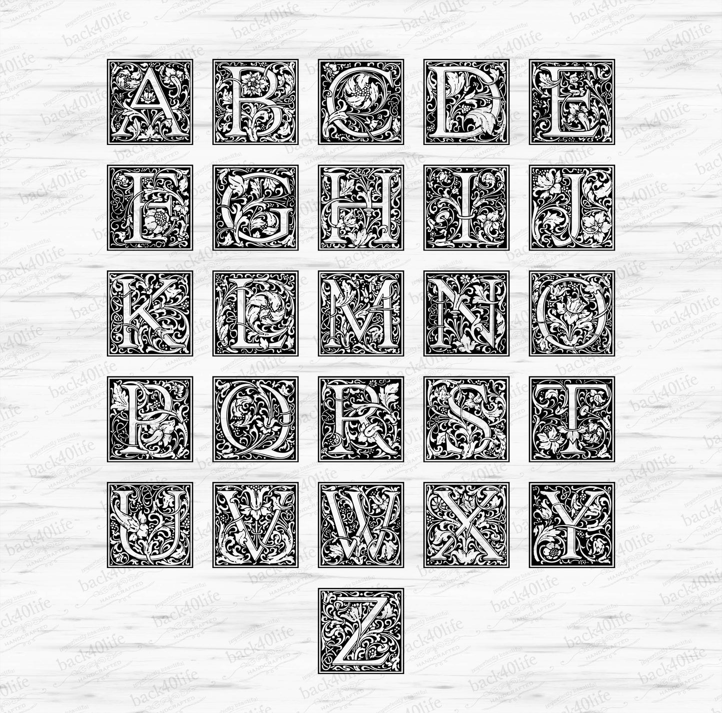 Fancy Scrollwork Monogram Vinyl Wall Decal (S-002d)