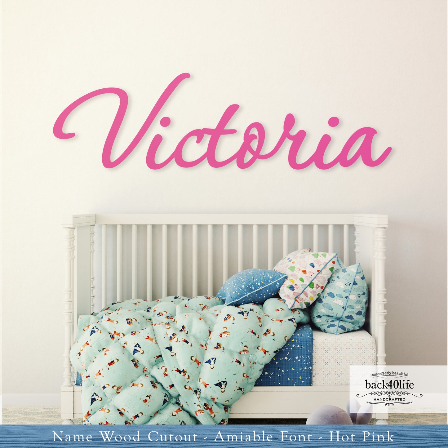 Custom Wooden Name Cutout Sign - Personalized Word Name Phrase Cutout for Boys and Girls (Amiable Font) | Back40Life