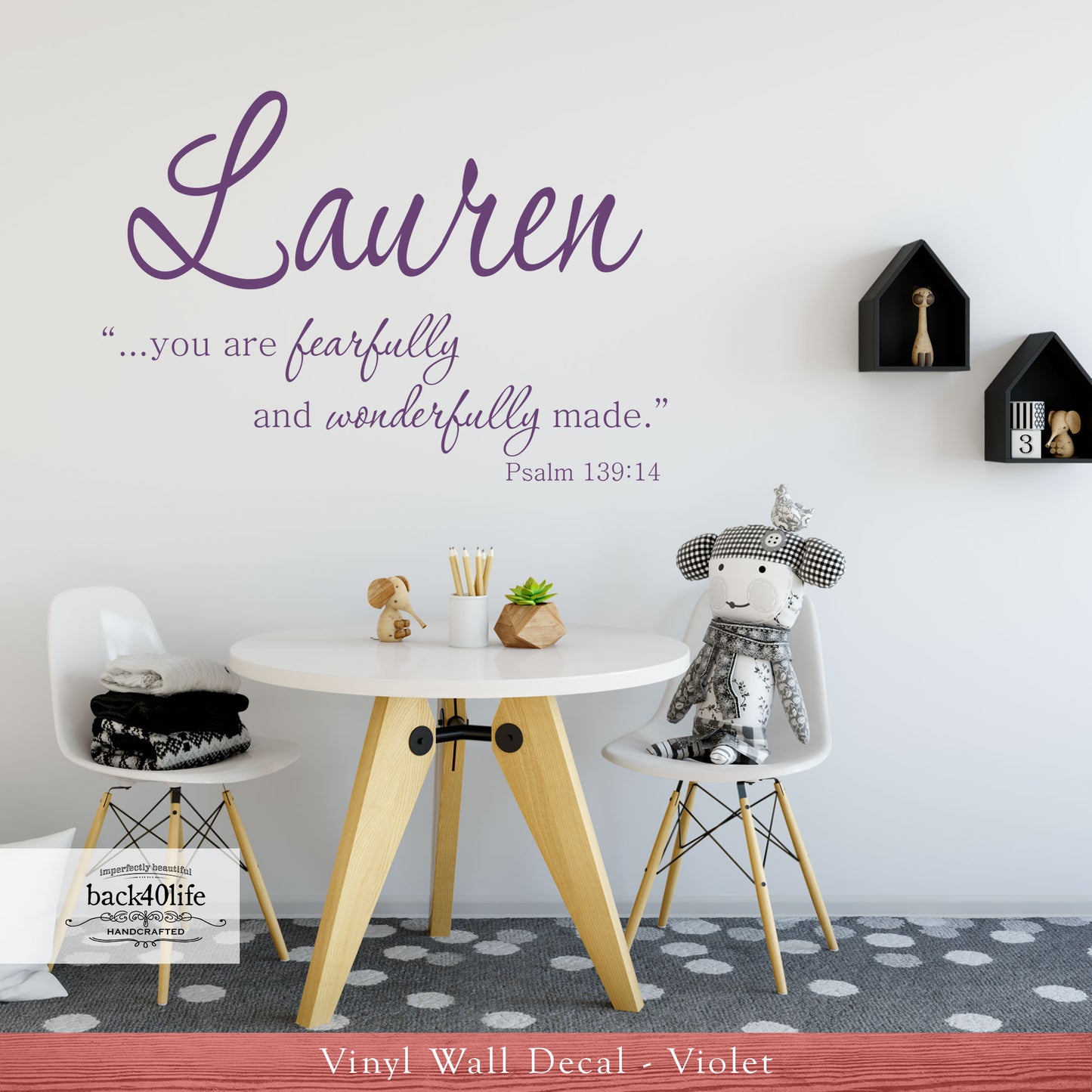 Fearfully and Wonderfully Made WITH NAME - Psalm 139:14 Vinyl Wall Decal (B-029c)