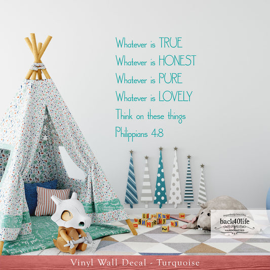 Think on These Things - Philippians 4:8 Vinyl Wall Decal (B-032)