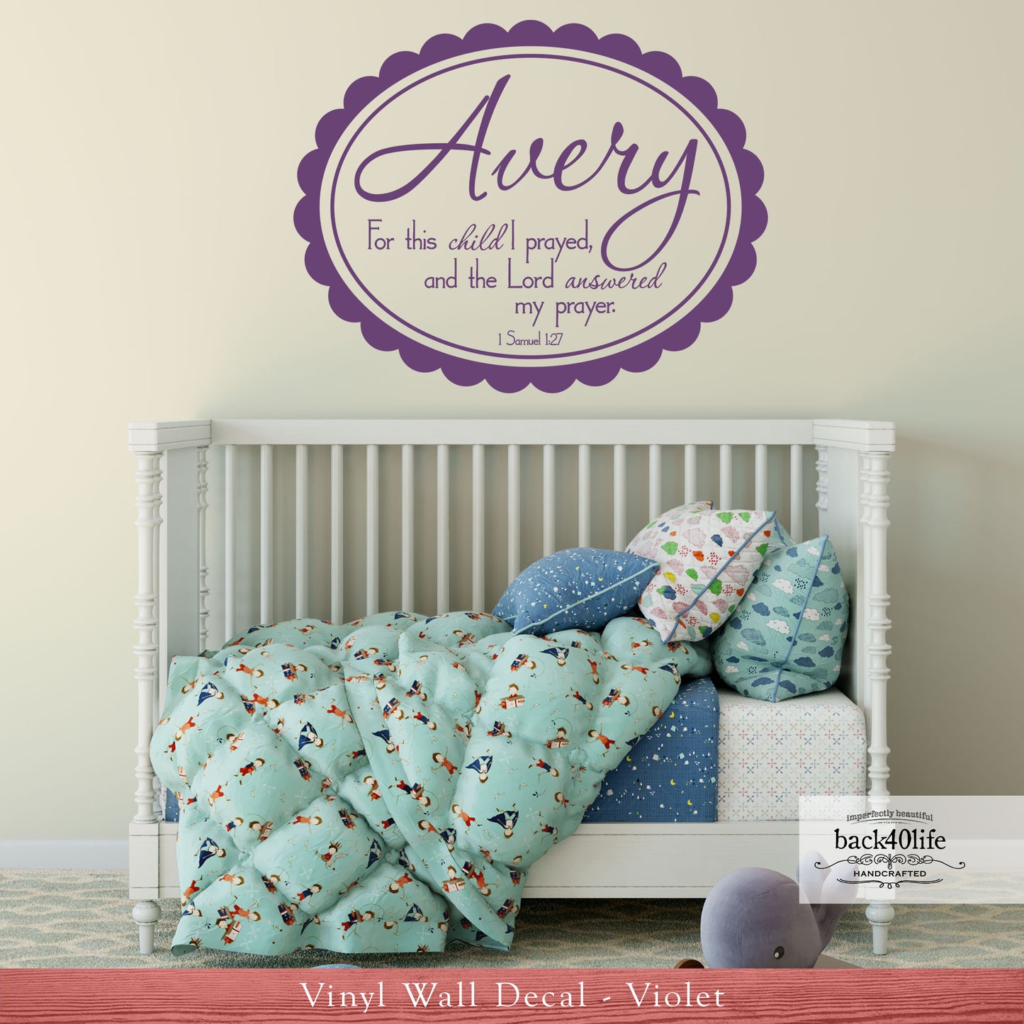 For This Child I Prayed - 1 Samuel 1:27 Scallop Oval with Name Vinyl Wall Decal (B-034)