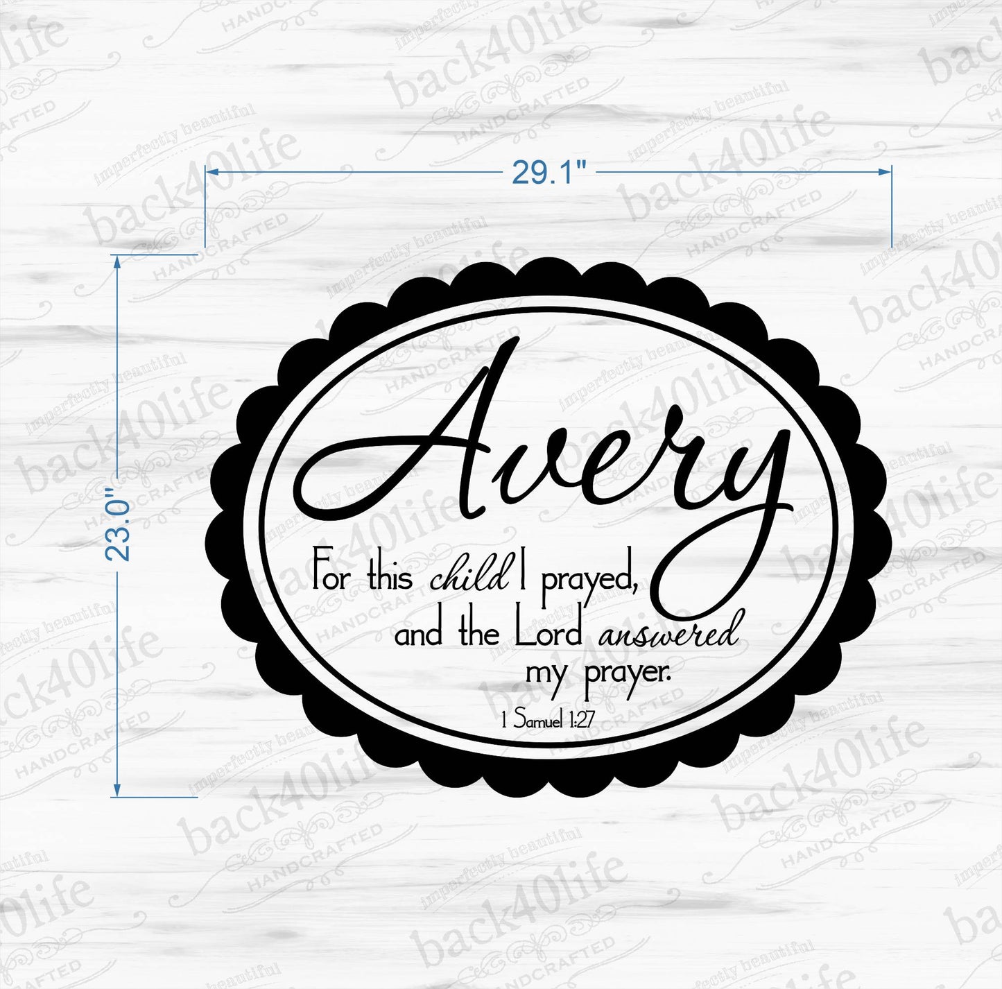 For This Child I Prayed - 1 Samuel 1:27 Scallop Oval with Name Vinyl Wall Decal (B-034)