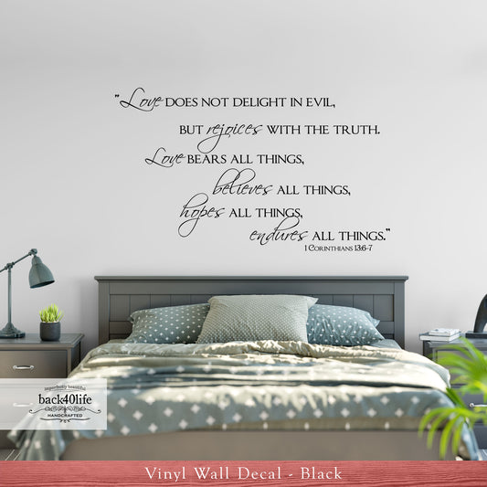 Love Endures All Things - 1 Corinthians 13:6-7 Vinyl Wall Decal (B-042)