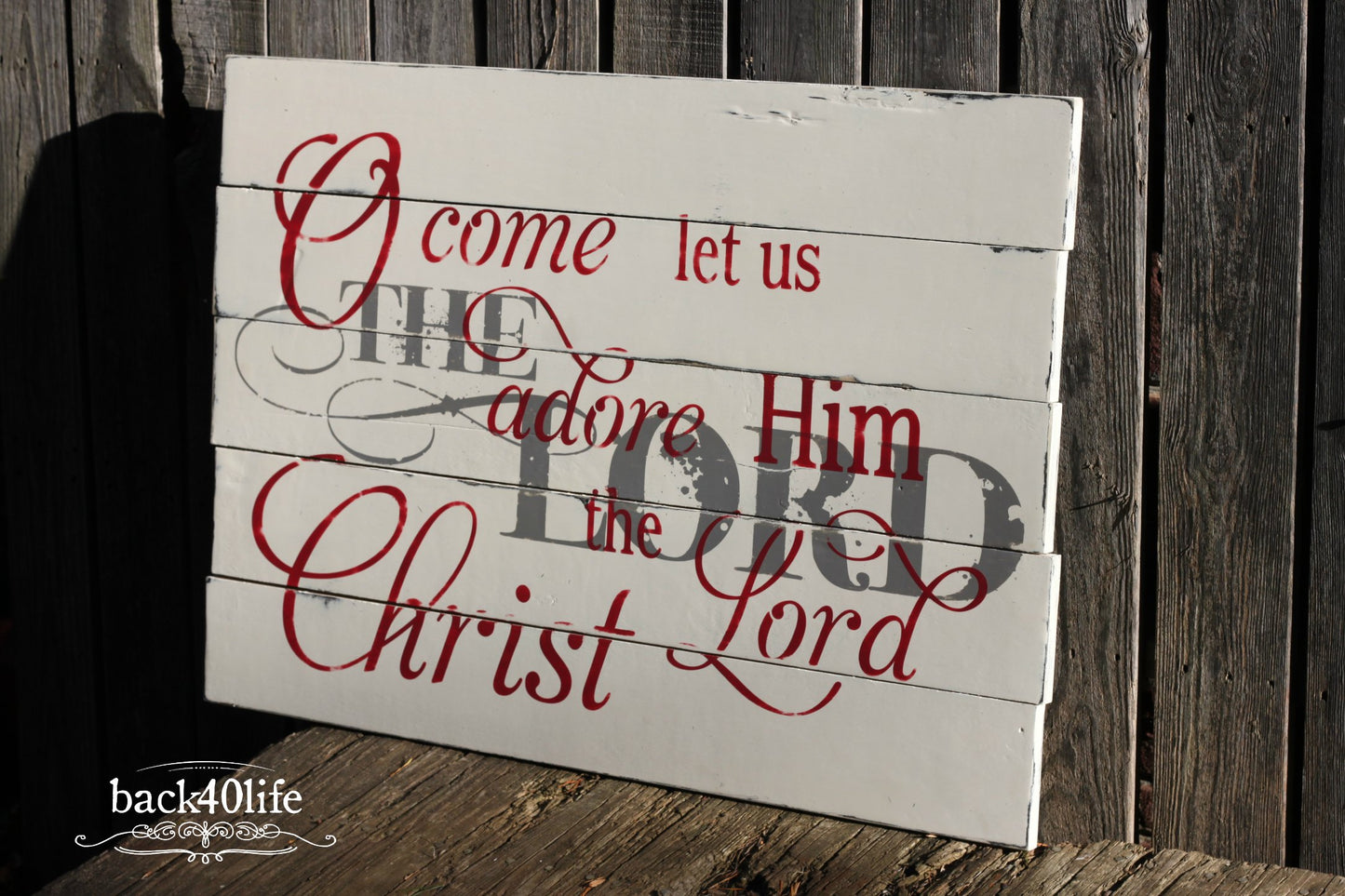 O Come Let us Adore Him Vintage Wooden Sign (S-030)