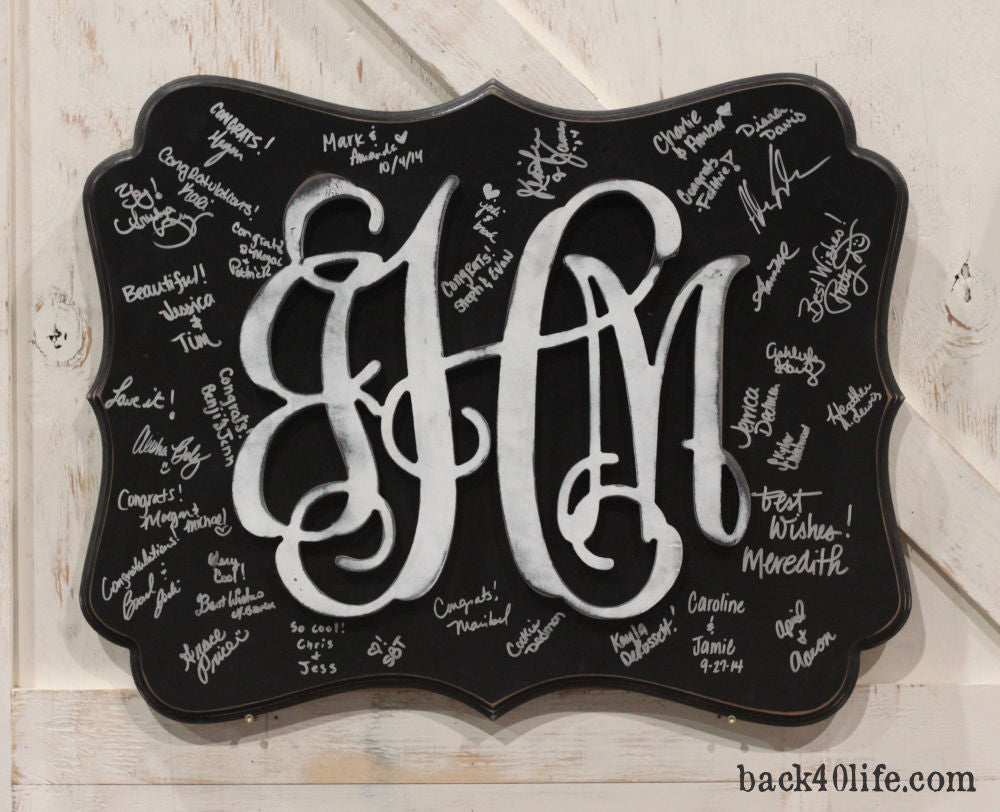 Stacked Vines Monogram Wooden Wedding Guestbook (W-046a)