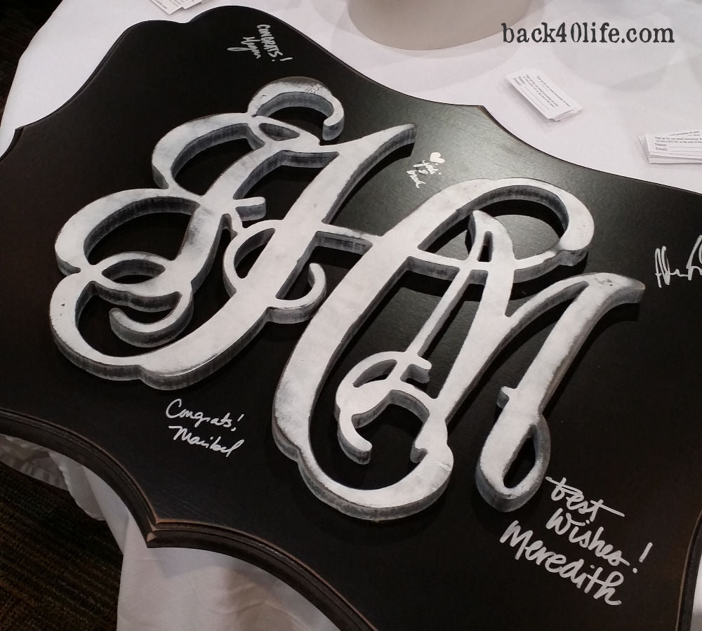 Stacked Vines Monogram Wooden Wedding Guestbook (W-046a)