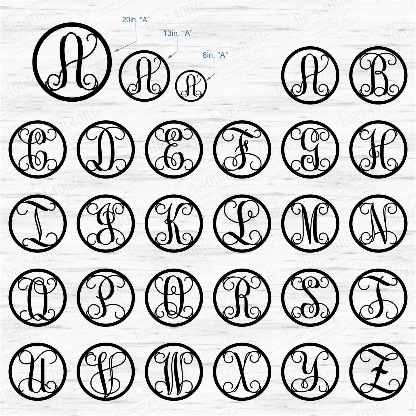 Precision Cut Vines Circle Wood Monogram Letter (LC-03)