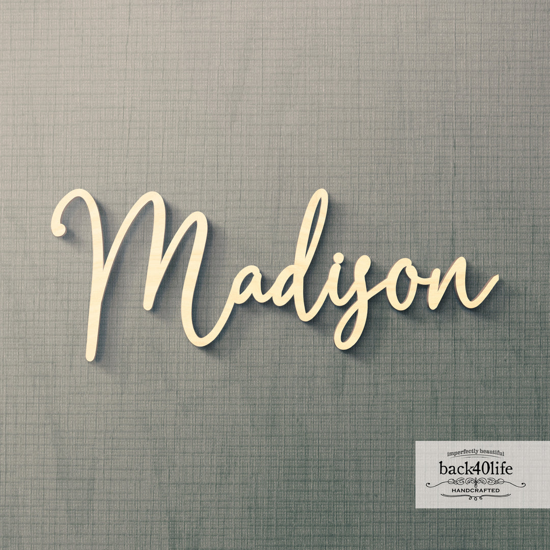 Custom Wooden Name Cutout Sign - Personalized Word Name Phrase Cutout for Boys and Girls (Curious Font) | Back40Life