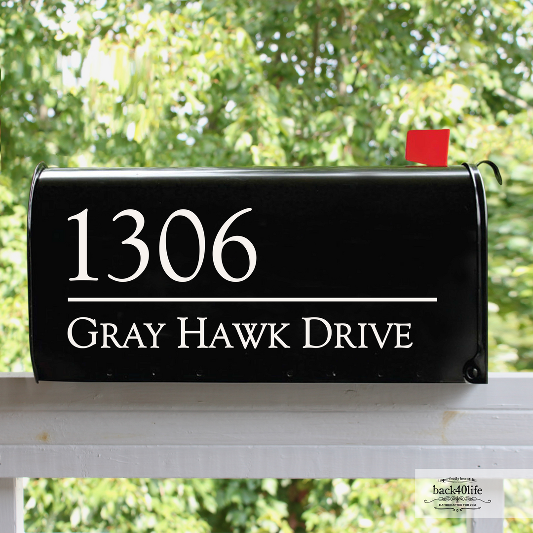 Personalized Mailbox Numbers - Street Address Vinyl Decal - Custom Decorative Numbering Street Name House Number Gift E-004q