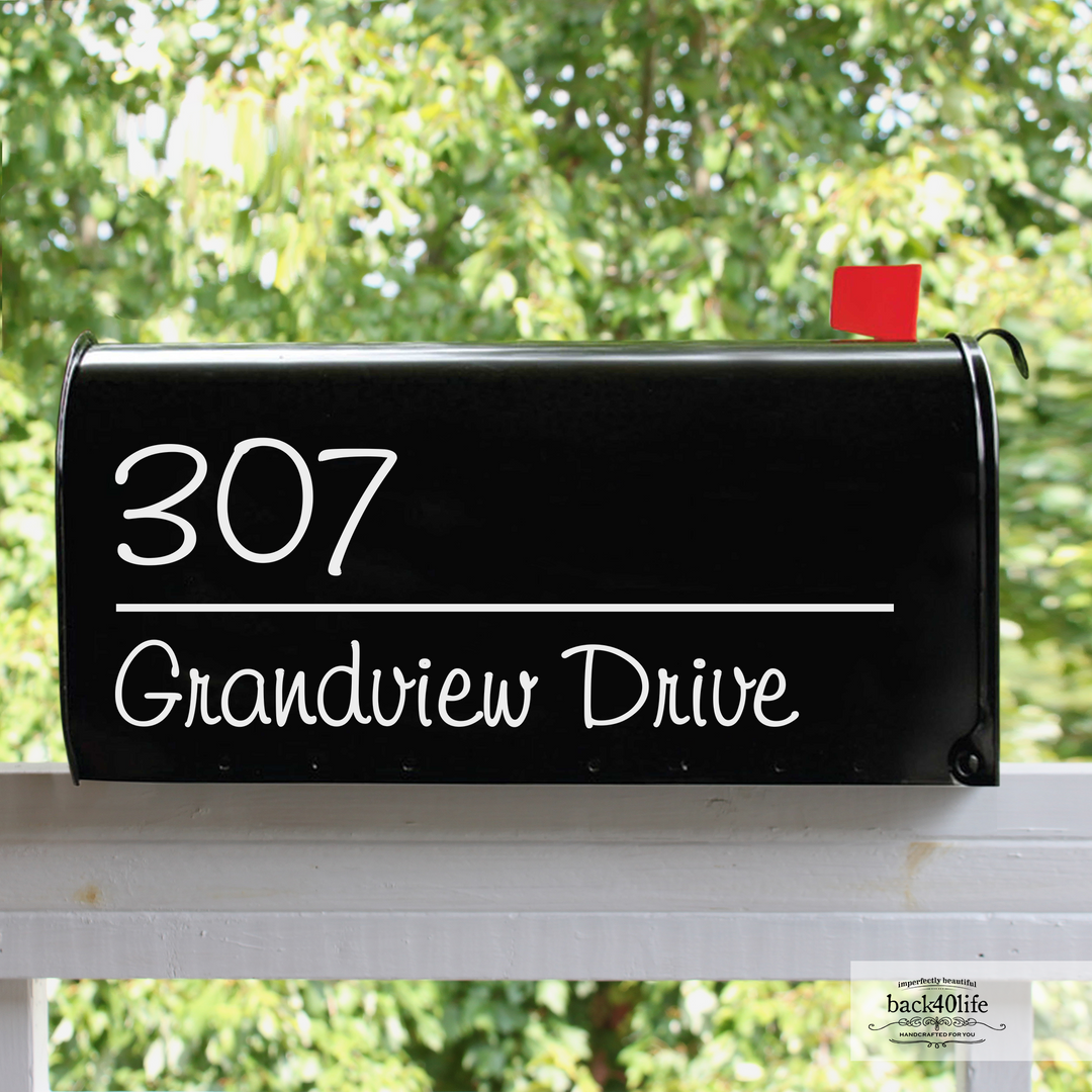 Personalized Mailbox Numbers - Street Address Vinyl Decal - Custom Decorative Numbering Street Name House Number Gift E-004x