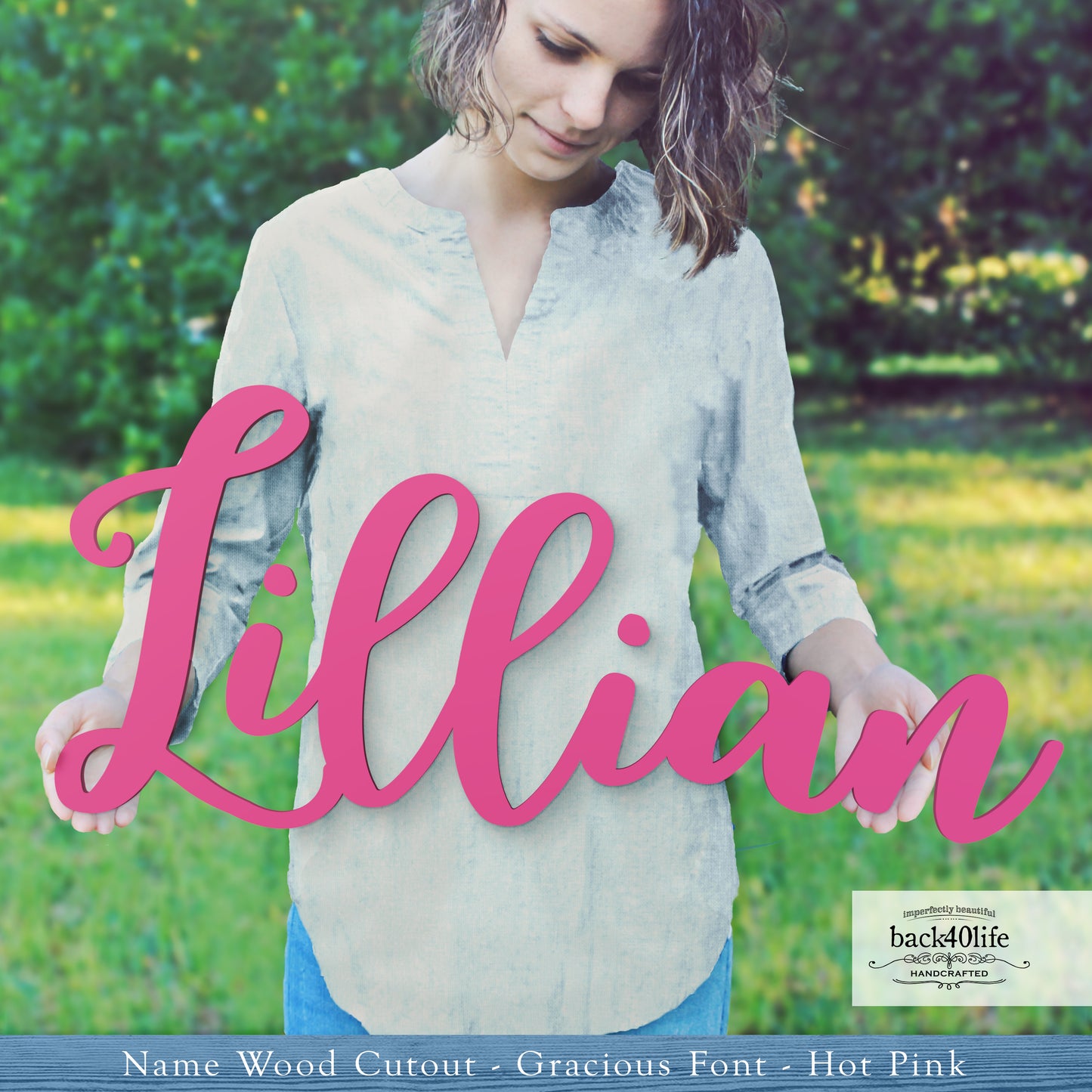 Custom Wooden Name Cutout Sign - Personalized Word Name Phrase Cutout for Boys and Girls (Gracious Font) | Back40Life