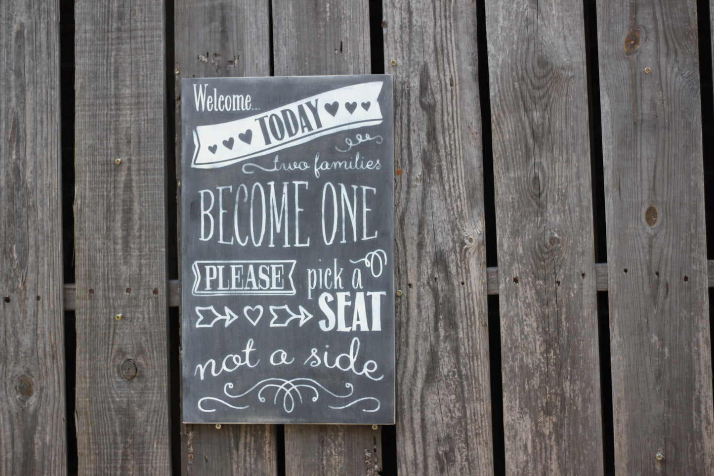 Pick a Seat Not a Side Wood Wedding Sign with Chalkboard Finish (W-037)