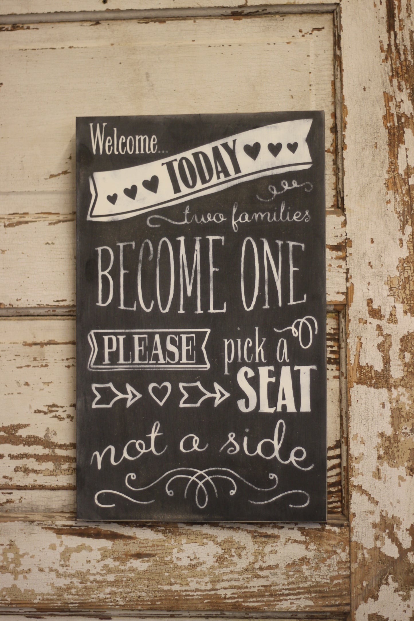 Pick a Seat Not a Side Wood Wedding Sign with Chalkboard Finish (W-037)