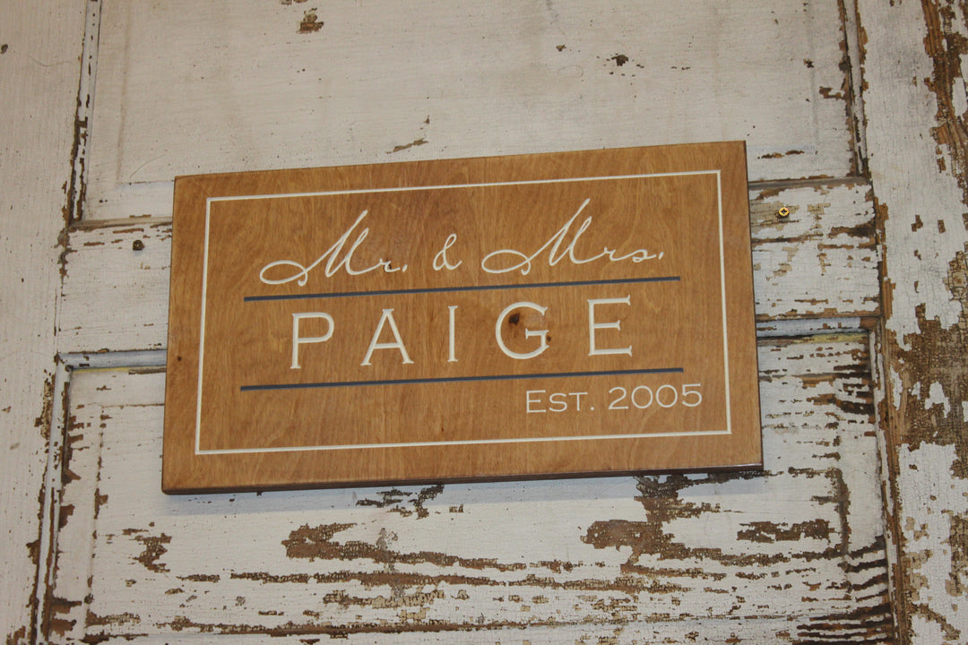 Family Name and Date Wood Sign - The Hendricks (S-028)