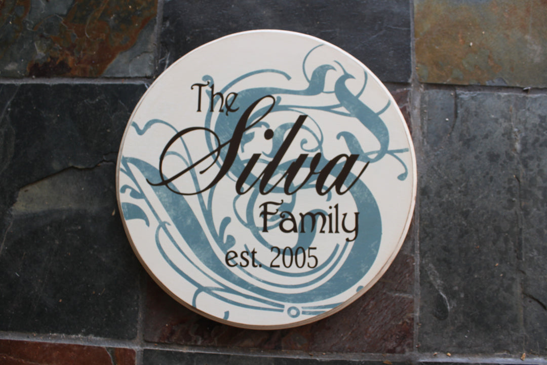 Round Wedding or Family Painted Wood Sign - The Scott & Rachel (S-010)