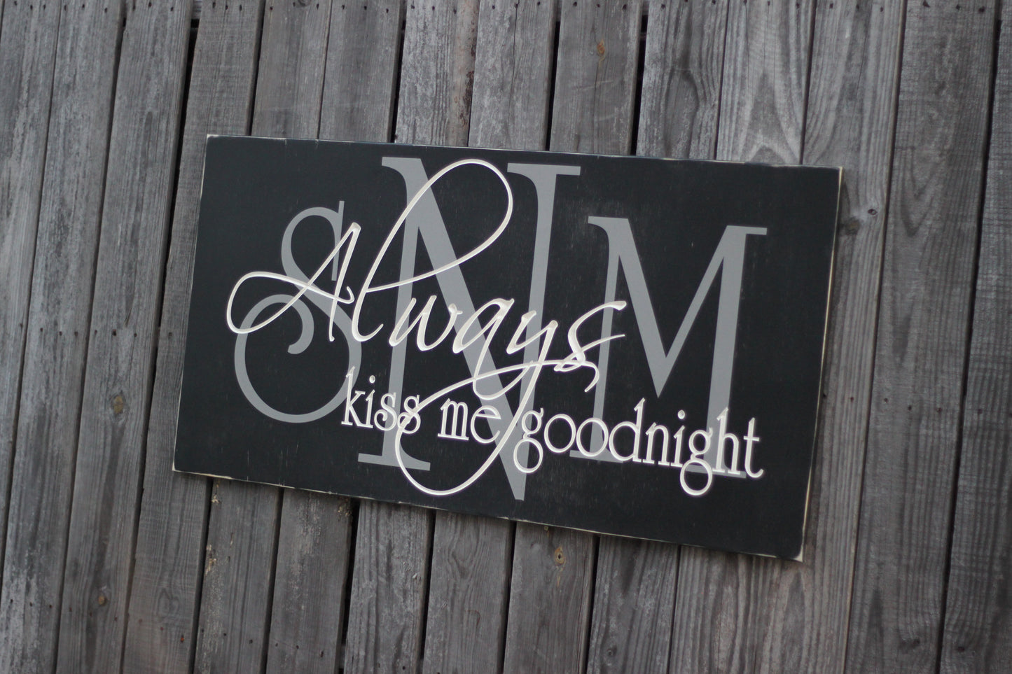 Always Kiss Me Goodnight with Monogram Initials Painted Wood Sign (S-004c)