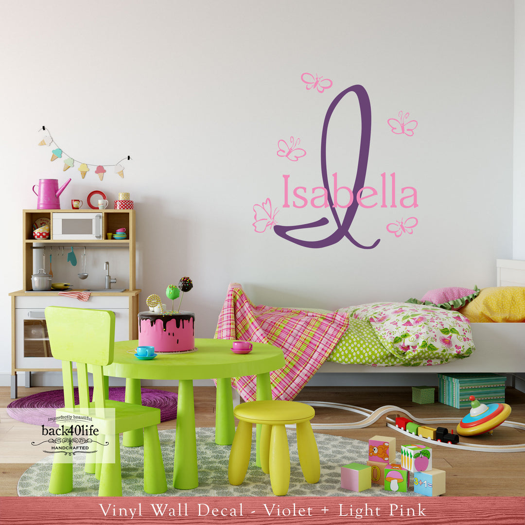 Kid's Monogram and Name with Cute Critters Vinyl Wall Decal (K-003)