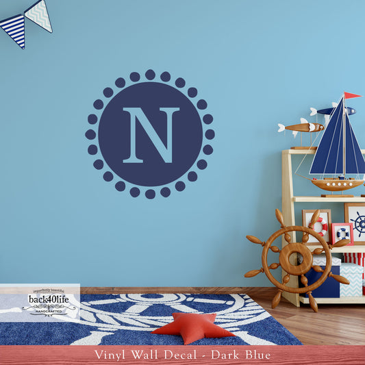 Dot Circle Monogram Vinyl Wall Decal (K-010)