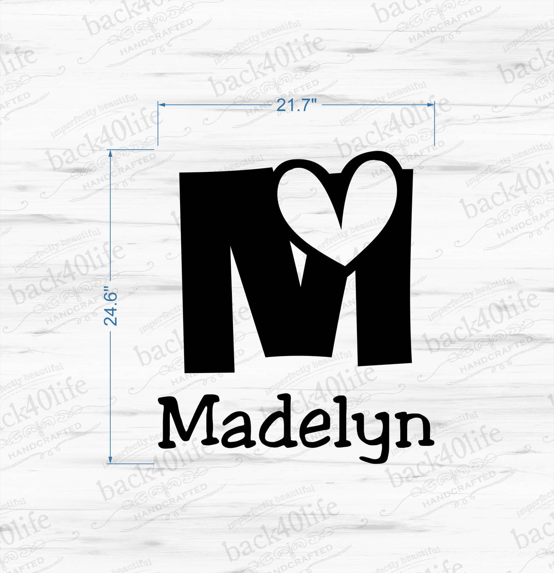 Heart Monogram with Name Vinyl Wall Decal (K-013)
