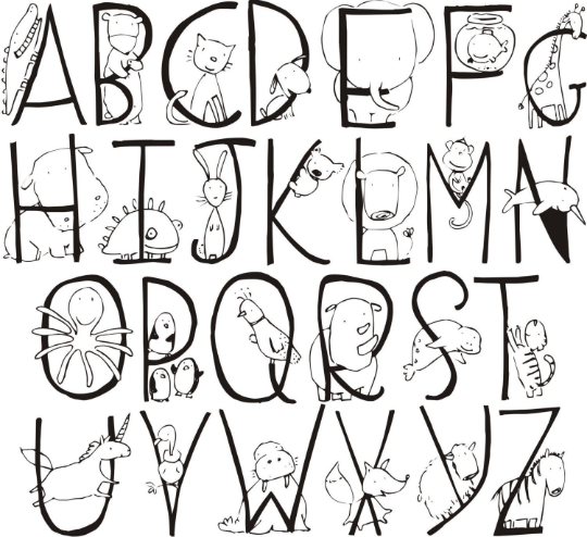 Animal Alphabet Monogram with Name Vinyl Wall Decal (K-018)