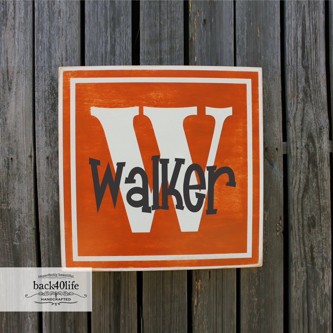 Double Block Monogram with Name Painted or Engraved Wood Sign (K-027)