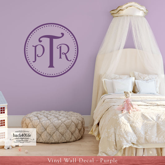 Polka Dot Circle Monogram Vinyl Wall Decal (K-027a)